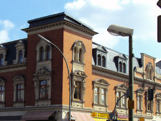 Blick von der Königsberger Straße auf Kranoldplatz und Oberhofer Weg